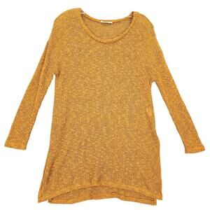 Lush Yellow Gold Sweater Classic 3/4 Sleeves Loose Knit Scoop Neck Womens Size S